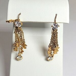 Y2k Vintage Juicy Couture Gold Rhinestone Dangly Chain Earrings